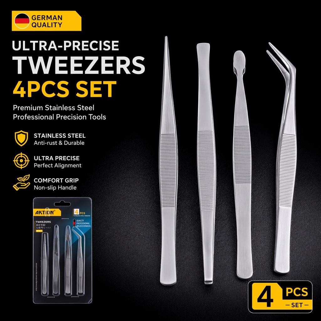 Diy Electronics Set - 4Pcs Professional Precision Tweezers Set, German