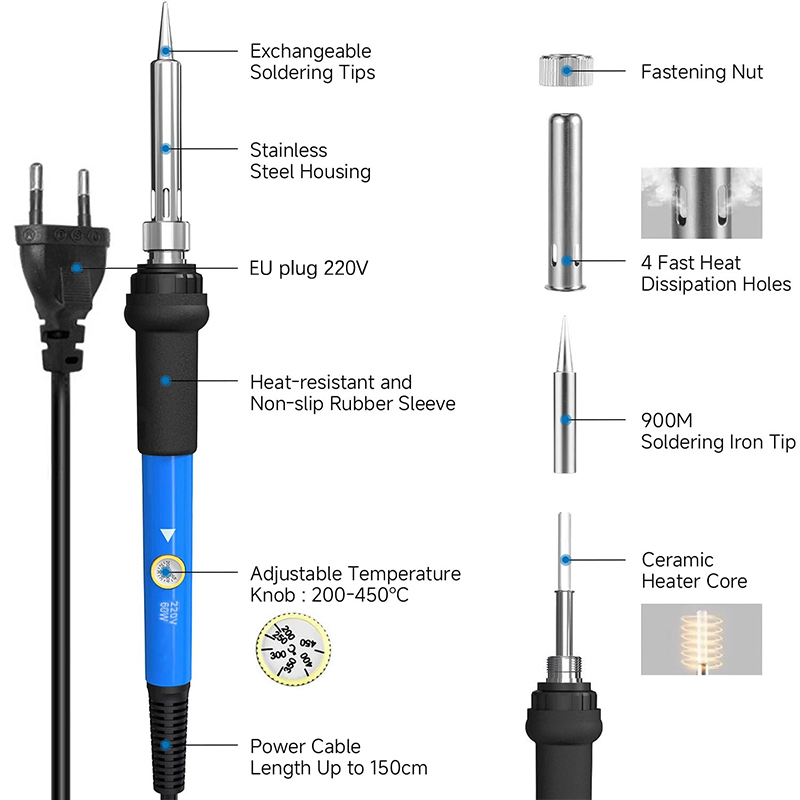 Adjustable Temp 220V 60W Elect - Soldering Iron Kit 评论和价格