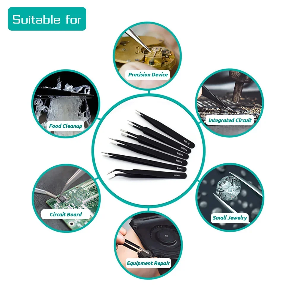 6pcs Precision Tweezers Set ES - Soldering Iron Kit 评论和价格